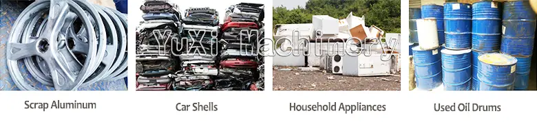 Shredder processes scrap aluminum, car shells, appliances, oil drums.